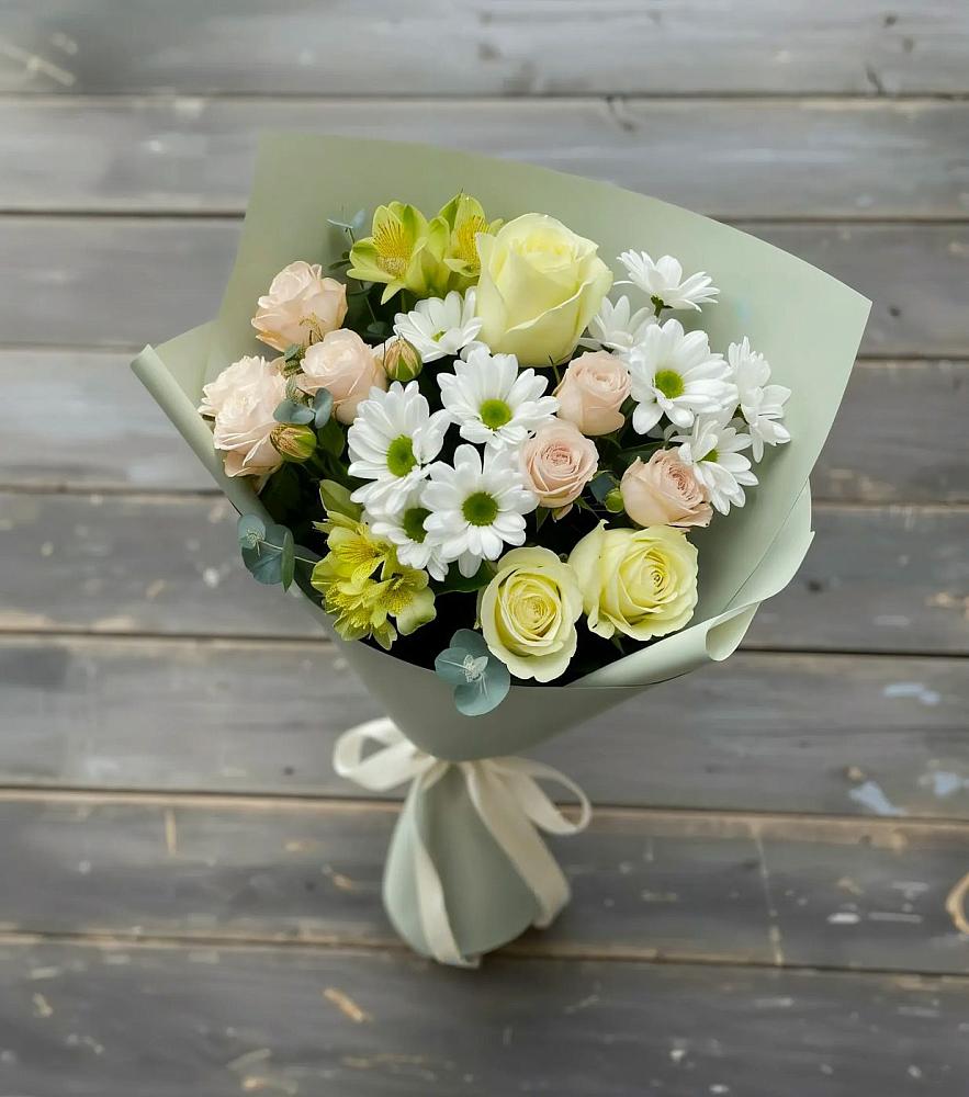 Букет цветов из: Альстромерии, Розы и Хризантемы в Глебовский