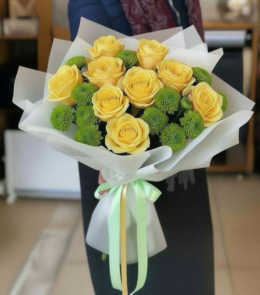 Букет цветов из: Хризантемы и Розы в Глебовский