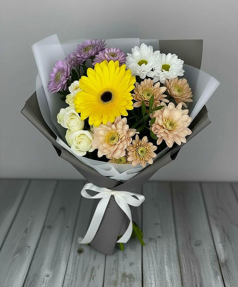 Букет цветов из: Розы, Герберы и Хризантемы в Глебовский