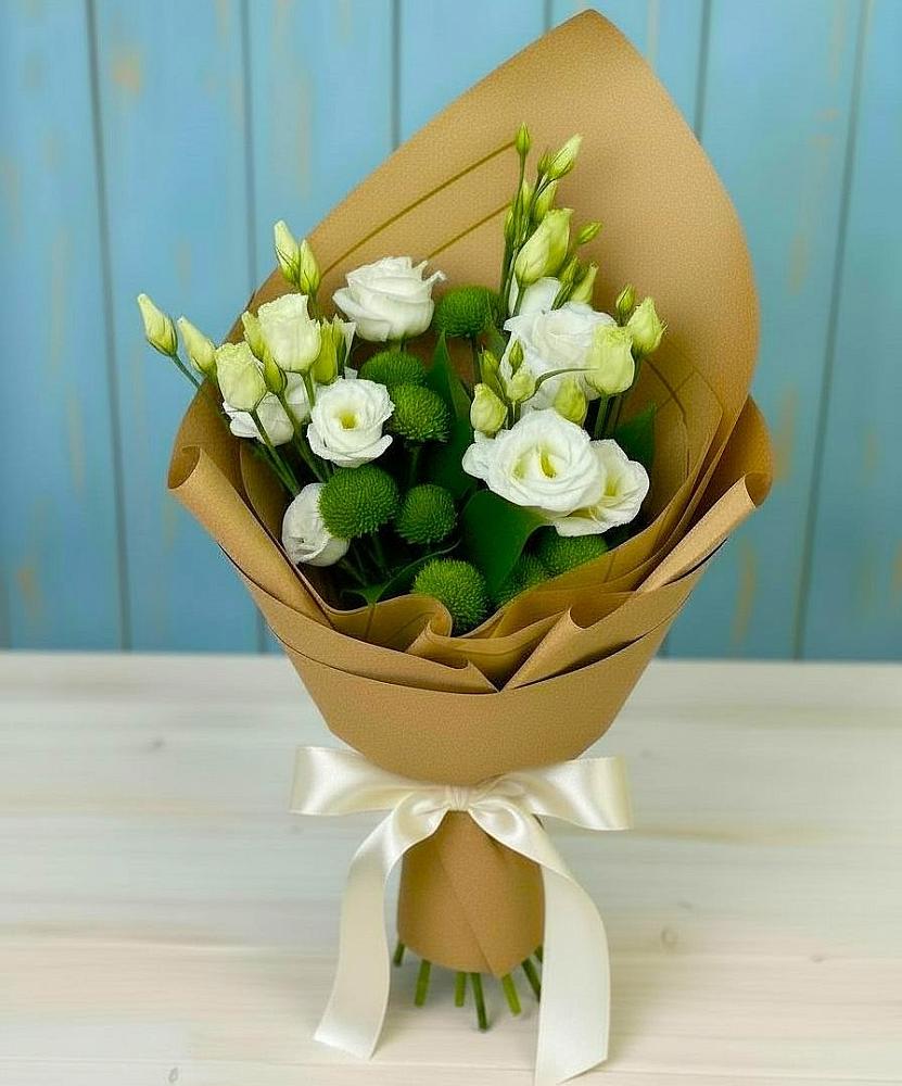 Букет цветов из: Хризантемы и Лизиантусы в Глебовский