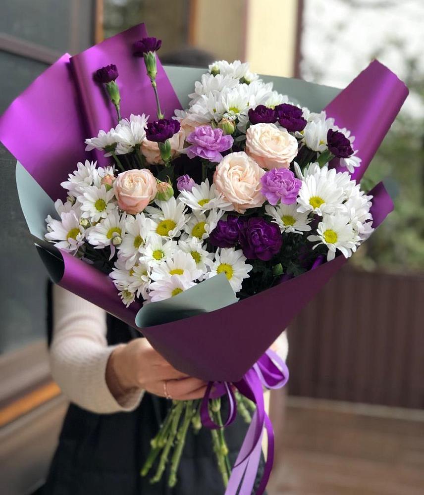 Букет цветов из: Хризантемы, Гвоздики и Розы в Глебовский