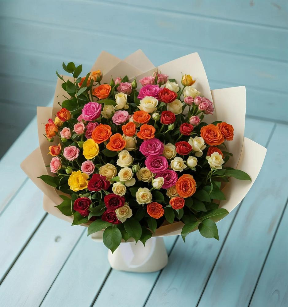Букет Микс из разноцветных кустовых роз в Глебовский