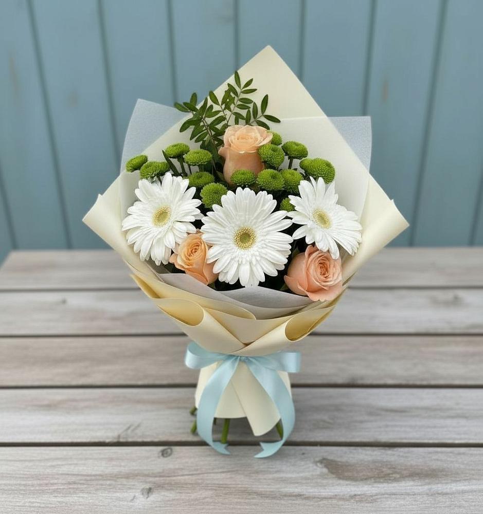 Букет цветов из: Герберы, Розы и Хризантемы в Глебовский