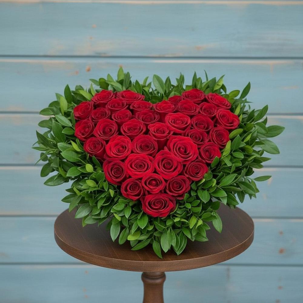 Цветочная композиция из Розы в виде сердца в Глебовский