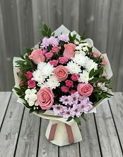 Букет цветов из:  Альстромерии, Гвоздики, Розы и Хризантемы в Глебовский