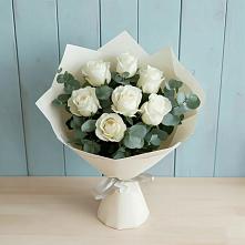 Букет Белые розы в Эвкалипте в Глебовский