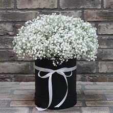 Цветочная композиция из Гипсофила в шляпной коробке в Глебовский
