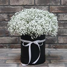 Цветочная композиция из Гипсофила в шляпной коробке в Глебовский